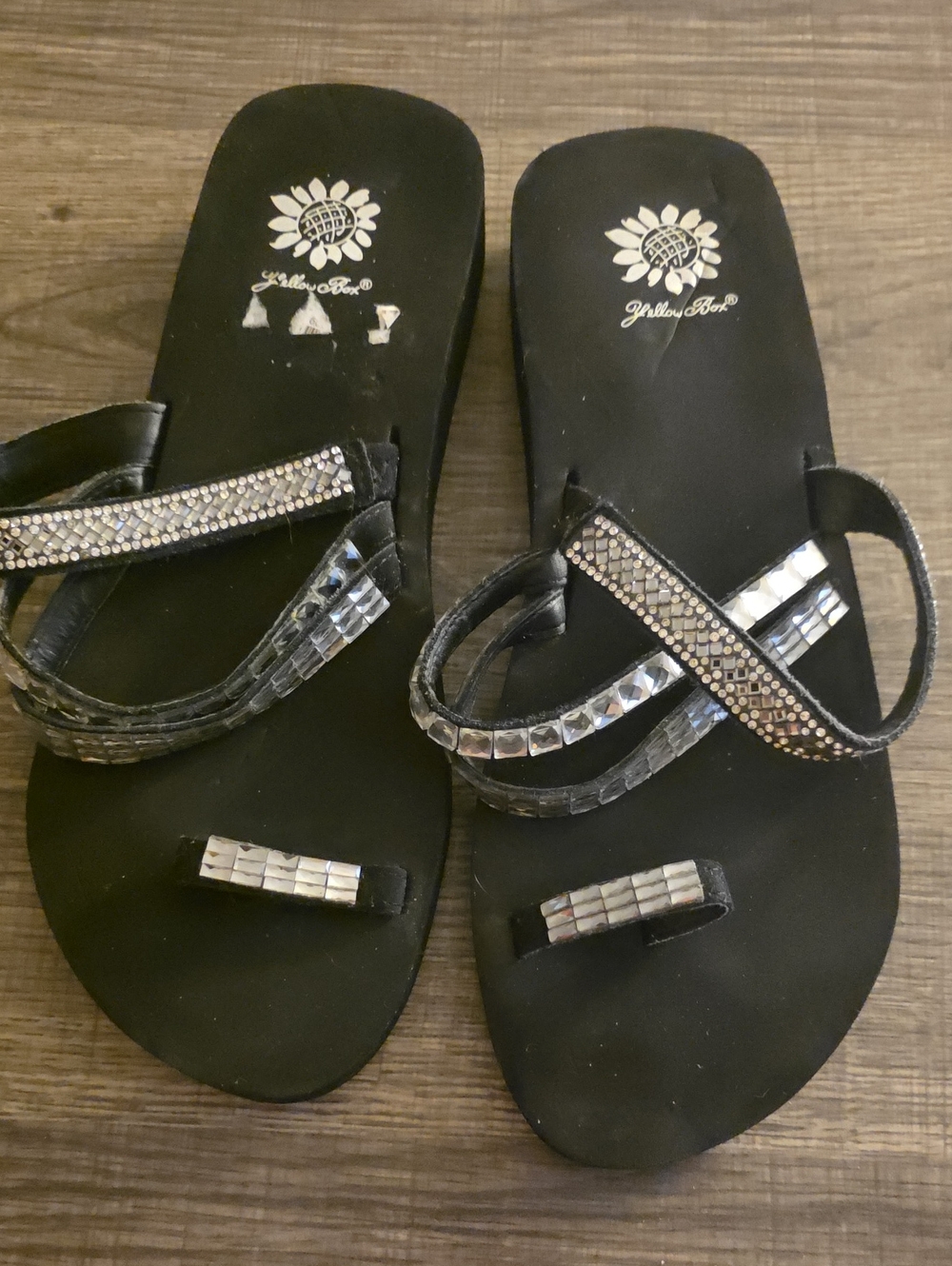 Yellow Box Black Jeweled Cross-Strap Sandals Size 10
